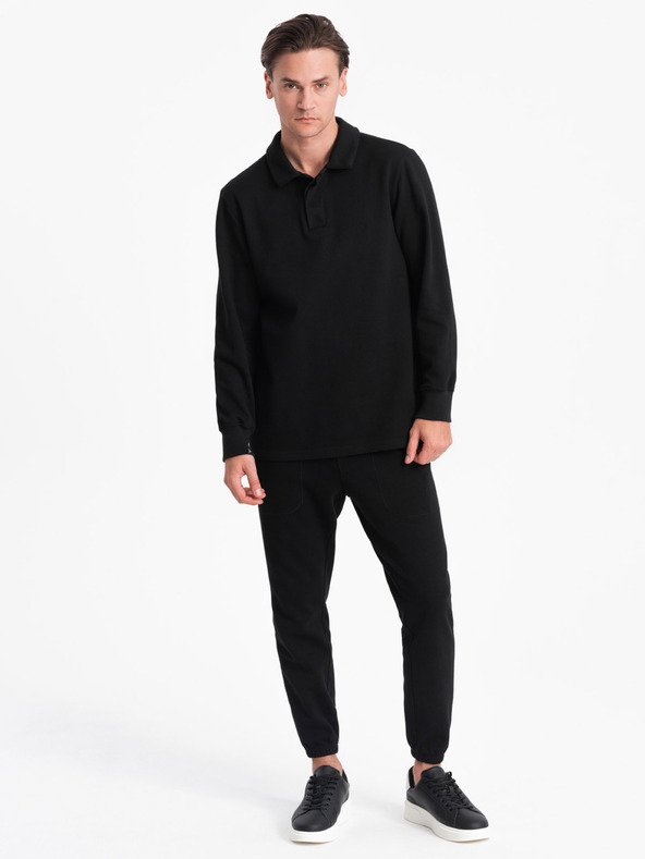 Ombre Clothing Černá pánská tepláková souprava mikina s polo límcem + kalhoty Ombre Clothing