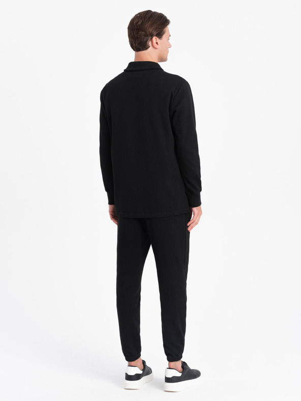 Ombre Clothing Černá pánská tepláková souprava mikina s polo límcem + kalhoty Ombre Clothing