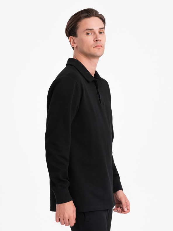 Ombre Clothing Černá pánská tepláková souprava mikina s polo límcem + kalhoty Ombre Clothing