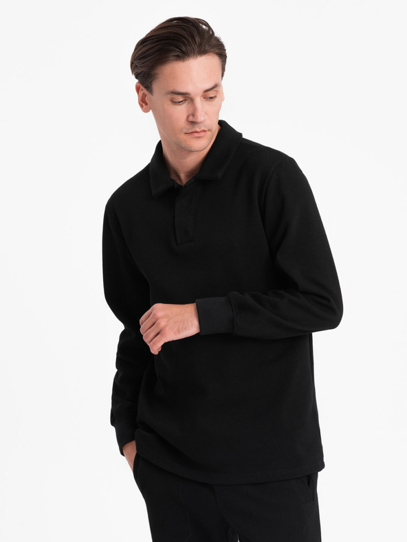 Ombre Clothing Černá pánská tepláková souprava mikina s polo límcem + kalhoty Ombre Clothing