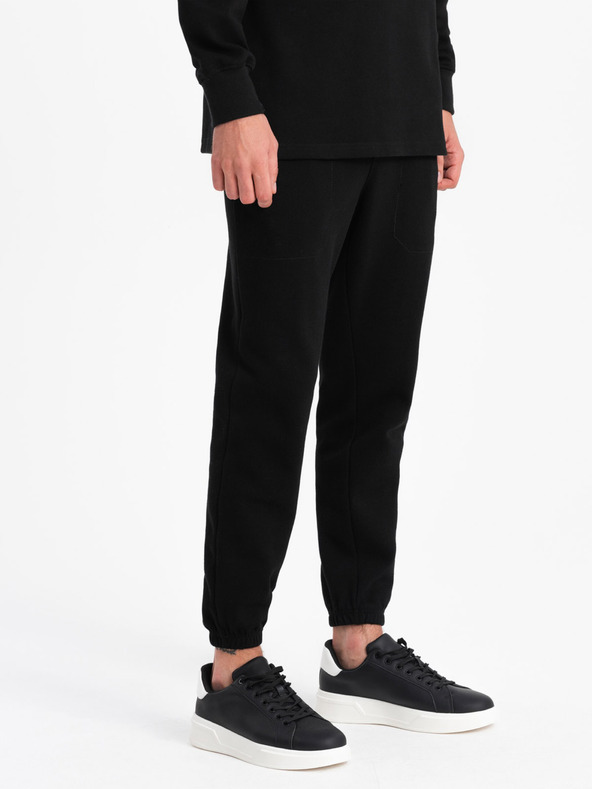 Ombre Clothing Černá pánská tepláková souprava mikina s polo límcem + kalhoty Ombre Clothing