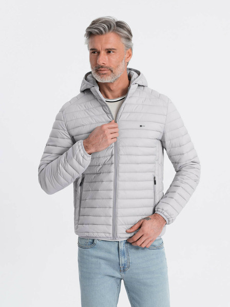 Ombre Clothing Světle šedá pánská lehká prošívaná bunda Ombre Clothing