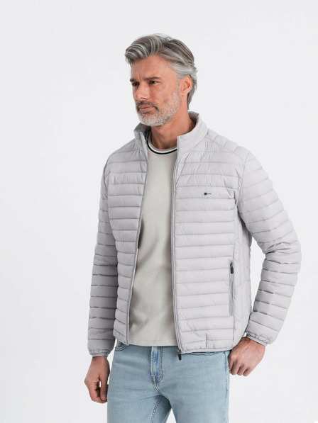 Ombre Clothing Světle šedá pánská lehká prošívaná bunda Ombre Clothing