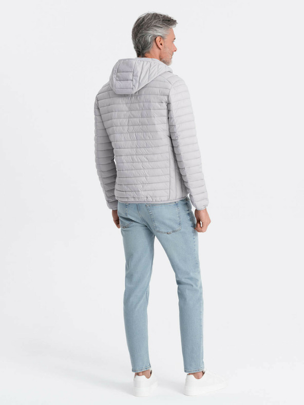 Ombre Clothing Světle šedá pánská lehká prošívaná bunda Ombre Clothing