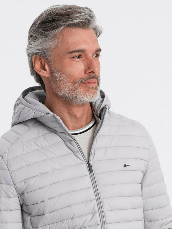 Ombre Clothing Světle šedá pánská lehká prošívaná bunda Ombre Clothing