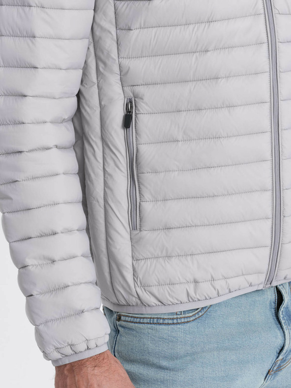 Ombre Clothing Světle šedá pánská lehká prošívaná bunda Ombre Clothing