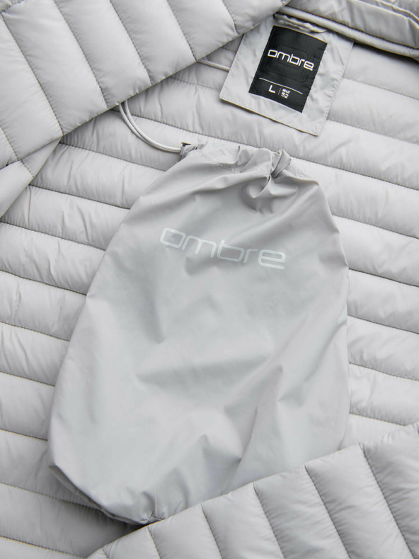 Ombre Clothing Světle šedá pánská lehká prošívaná bunda Ombre Clothing