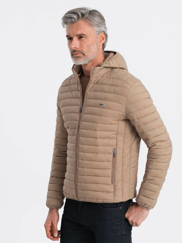 Ombre Clothing Béžová pánská lehká prošívaná bunda Ombre Clothing