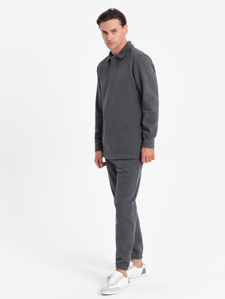 Ombre Clothing Tmavě šedá pánská tepláková souprava mikina s polo límcem + kalhoty Ombre Clothing