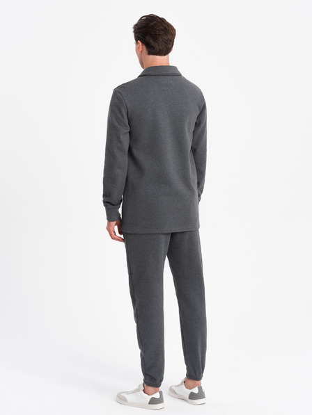 Ombre Clothing Tmavě šedá pánská tepláková souprava mikina s polo límcem + kalhoty Ombre Clothing