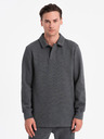 Ombre Clothing Tmavě šedá pánská tepláková souprava mikina s polo límcem + kalhoty Ombre Clothing