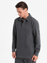 Ombre Clothing Tmavě šedá pánská tepláková souprava mikina s polo límcem + kalhoty Ombre Clothing