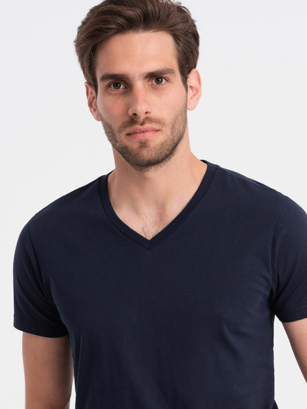 Ombre Clothing Tmavě modré pánské basic tričko s véčkovým výstřihem Ombre Clothing
