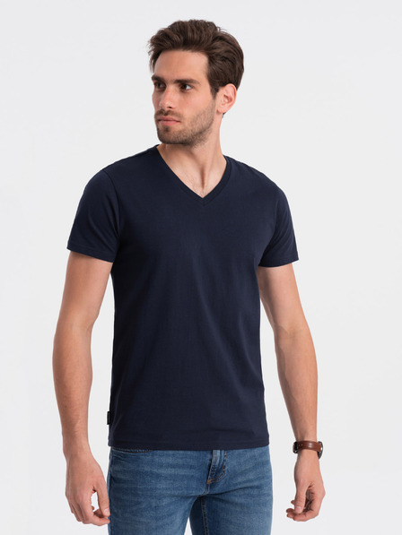 Ombre Clothing Tmavě modré pánské basic tričko s véčkovým výstřihem Ombre Clothing