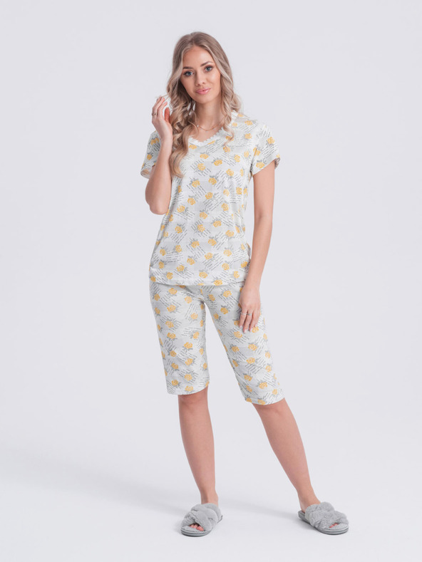 Edoti Bílo-žluté dámské květované pyžamo Edoti