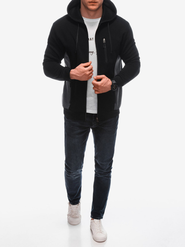 Edoti Černá pánská mikina na zip s kapucí Edoti