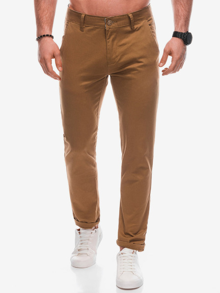 Edoti Hnědé pánské chino kalhoty Edoti