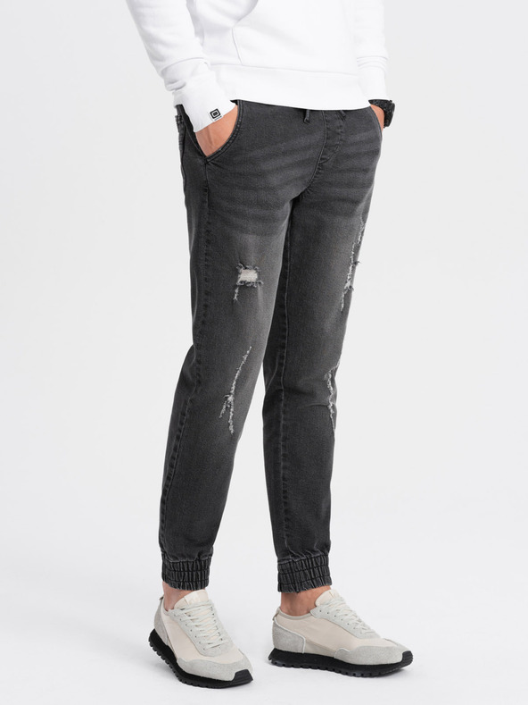 Ombre Clothing Tmavě šedé pánské džíny s potrhaným efektem Ombre Clothing