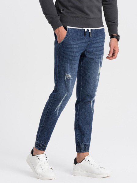 Ombre Clothing Tmavě modré pánské džíny s potrhaným efektem Ombre Clothing