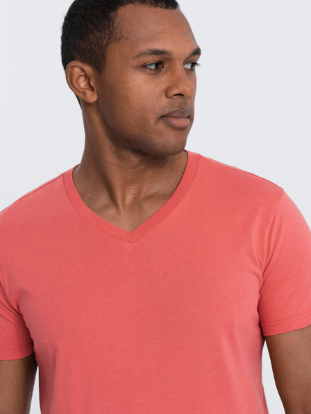 Ombre Clothing Korálové pánské basic tričko s véčkovým výstřihem Ombre Clothing