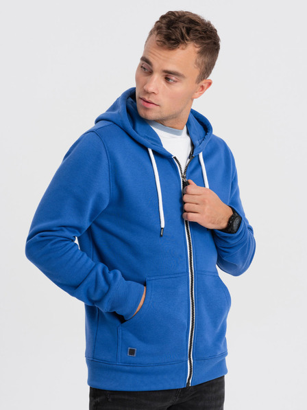 Ombre Clothing Modrá pánská mikina na zip s kapucí Ombre Clothing