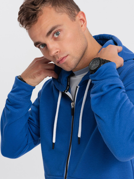Ombre Clothing Modrá pánská mikina na zip s kapucí Ombre Clothing
