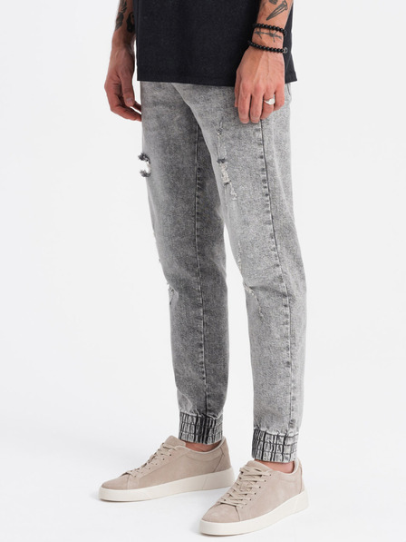 Ombre Clothing Světle šedé pánské džíny s potrhaným efektem Ombre Clothing