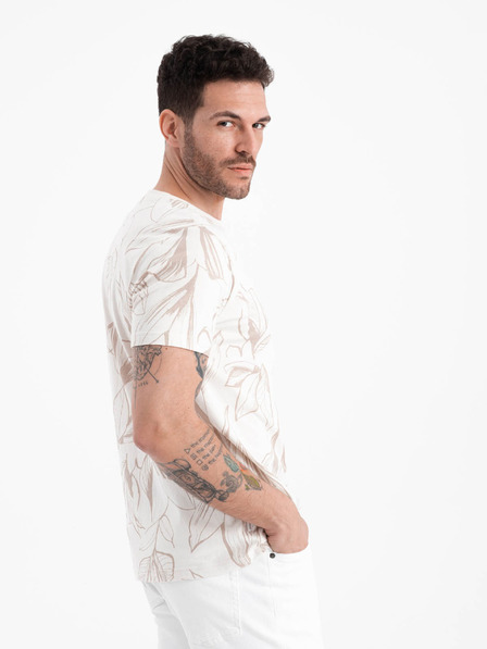 Ombre Clothing Béžovo-krémové pánské vzorované tričko Ombre Clothing
