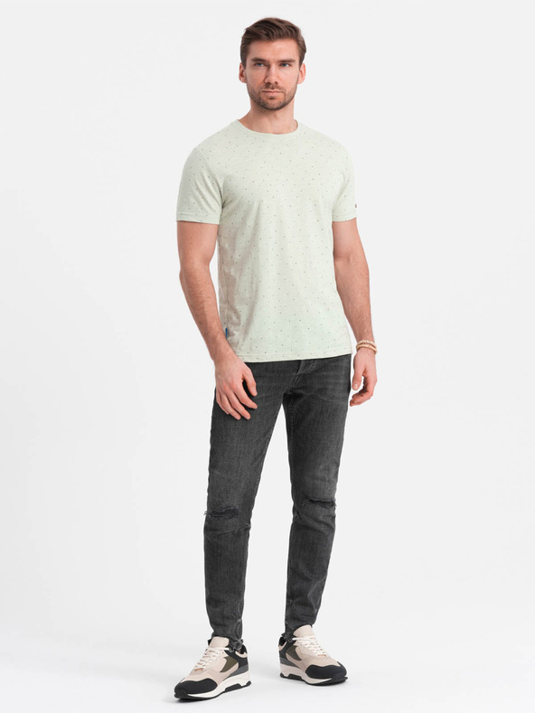 Ombre Clothing Světle zelené pánské vzorované tričko Ombre Clothing