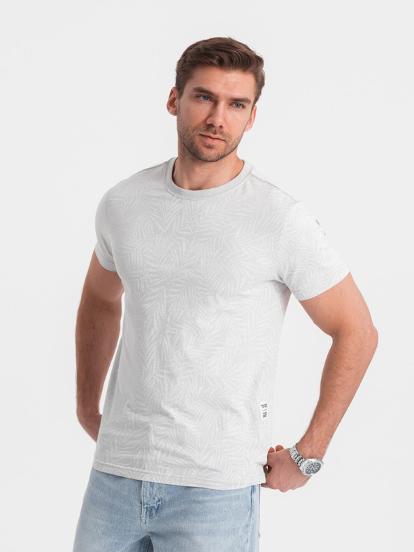 Ombre Clothing Světle šedé pánské vzorované tričko Ombre Clothing
