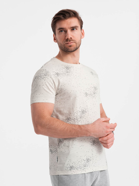 Ombre Clothing Krémové pánské vzorované tričko Ombre Clothing