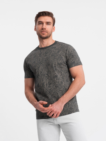 Ombre Clothing Tmavě šedé pánské vzorované tričko Ombre Clothing