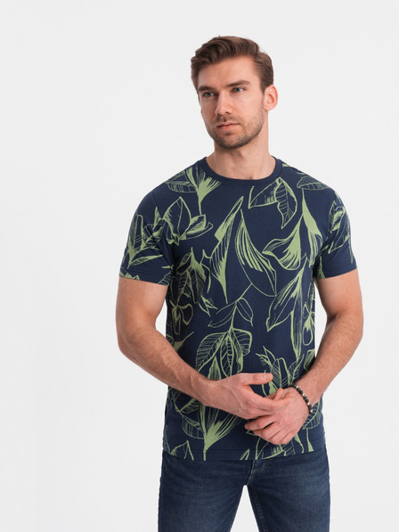 Ombre Clothing Zeleno-modré pánské vzorované tričko Ombre Clothing