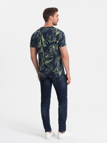 Ombre Clothing Zeleno-modré pánské vzorované tričko Ombre Clothing