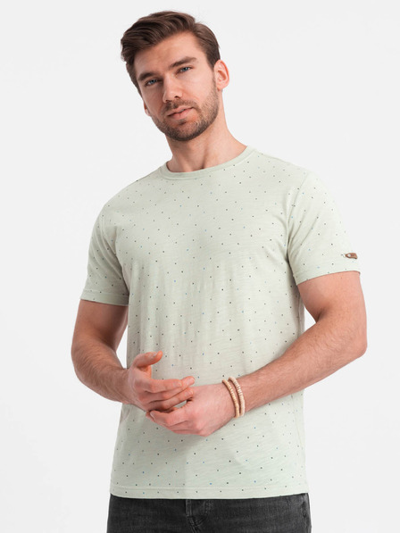 Ombre Clothing Světle zelené pánské puntíkované tričko Ombre Clothing