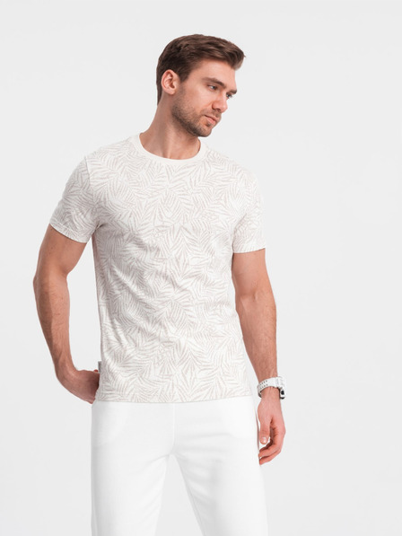 Ombre Clothing Krémové pánské vzorované tričko Ombre Clothing