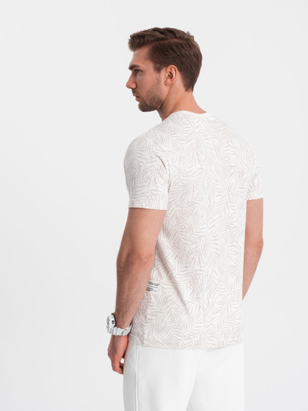 Ombre Clothing Krémové pánské vzorované tričko Ombre Clothing