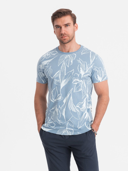 Ombre Clothing Světle modré pánské vzorované tričko Ombre Clothing