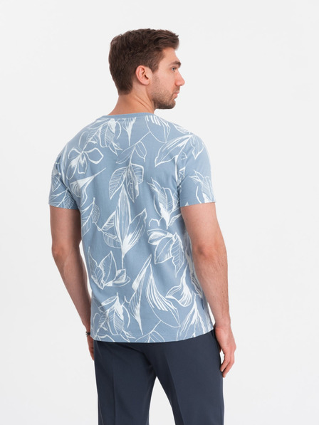 Ombre Clothing Světle modré pánské vzorované tričko Ombre Clothing