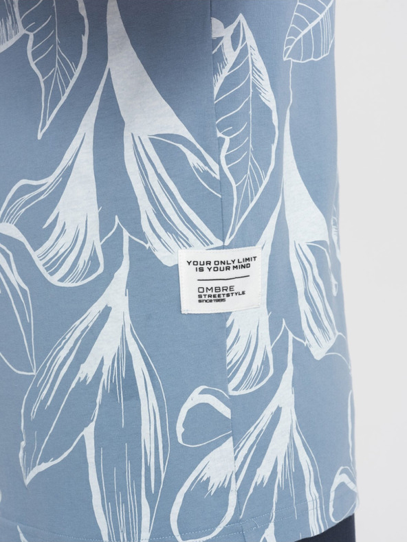 Ombre Clothing Světle modré pánské vzorované tričko Ombre Clothing