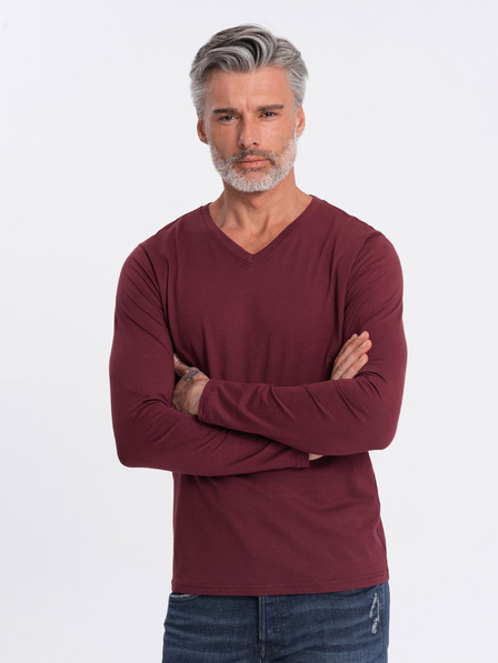 Ombre Clothing Vínové pánské basic tričko Ombre Clothing