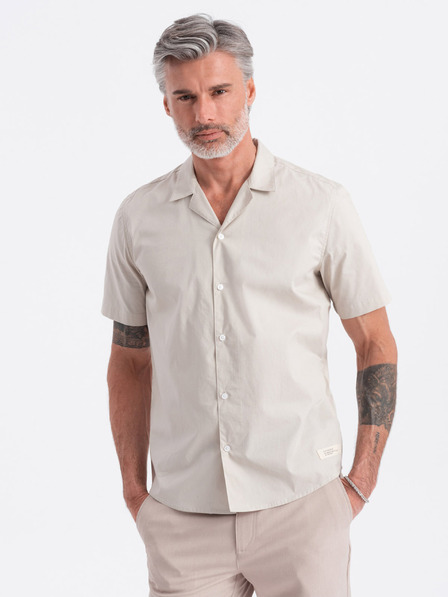 Ombre Clothing Krémová pánská košile s krátkým rukávem Ombre Clothing