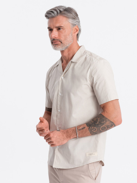 Ombre Clothing Krémová pánská košile s krátkým rukávem Ombre Clothing
