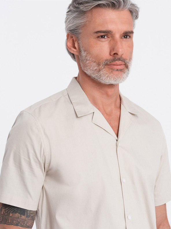 Ombre Clothing Krémová pánská košile s krátkým rukávem Ombre Clothing