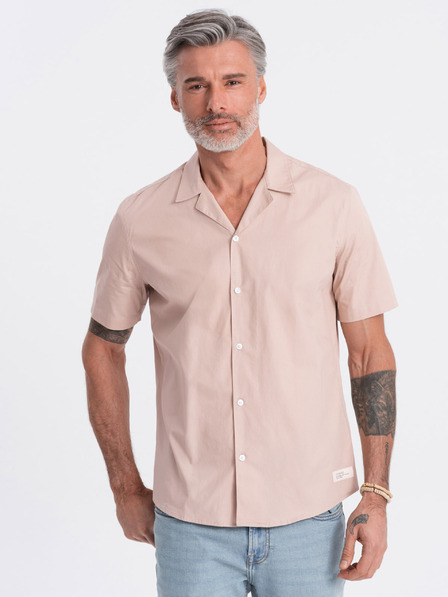 Ombre Clothing Světle hnědá pánská košile s krátkým rukávem Ombre Clothing