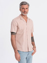 Ombre Clothing Světle hnědá pánská košile s krátkým rukávem Ombre Clothing