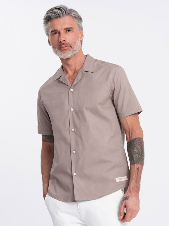 Ombre Clothing Hnědá pánská košile s krátkým rukávem Ombre Clothing