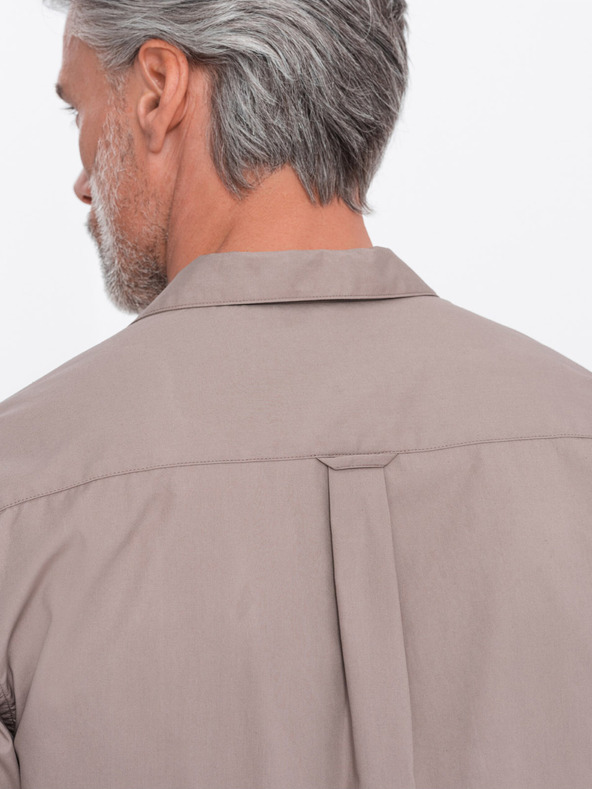 Ombre Clothing Hnědá pánská košile s krátkým rukávem Ombre Clothing