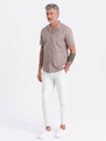 Ombre Clothing Hnědá pánská košile s krátkým rukávem Ombre Clothing