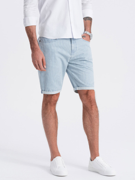 Ombre Clothing Světle modré pánské proužkované džínové kraťasy Ombre Clothing